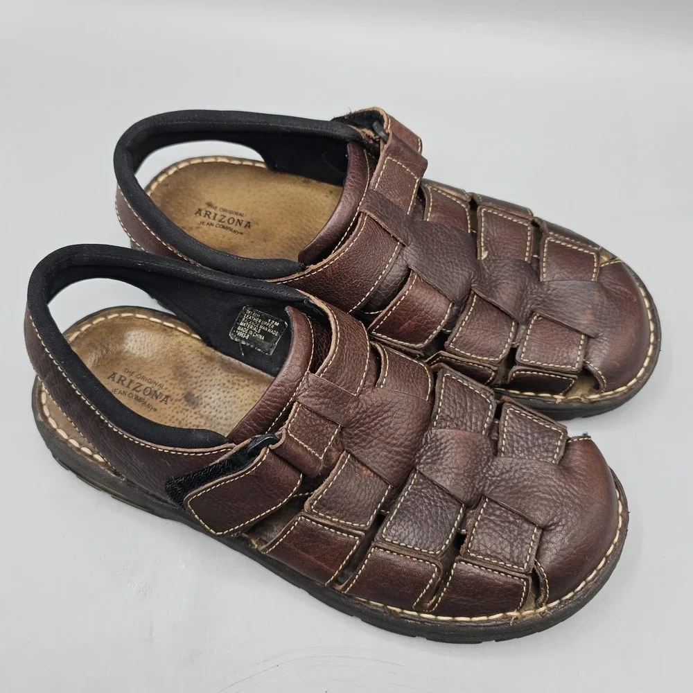 Vintage 90s Y2K Arizona Jean Leather Mens Chunky Fisherman Padded Sandals Sz 12